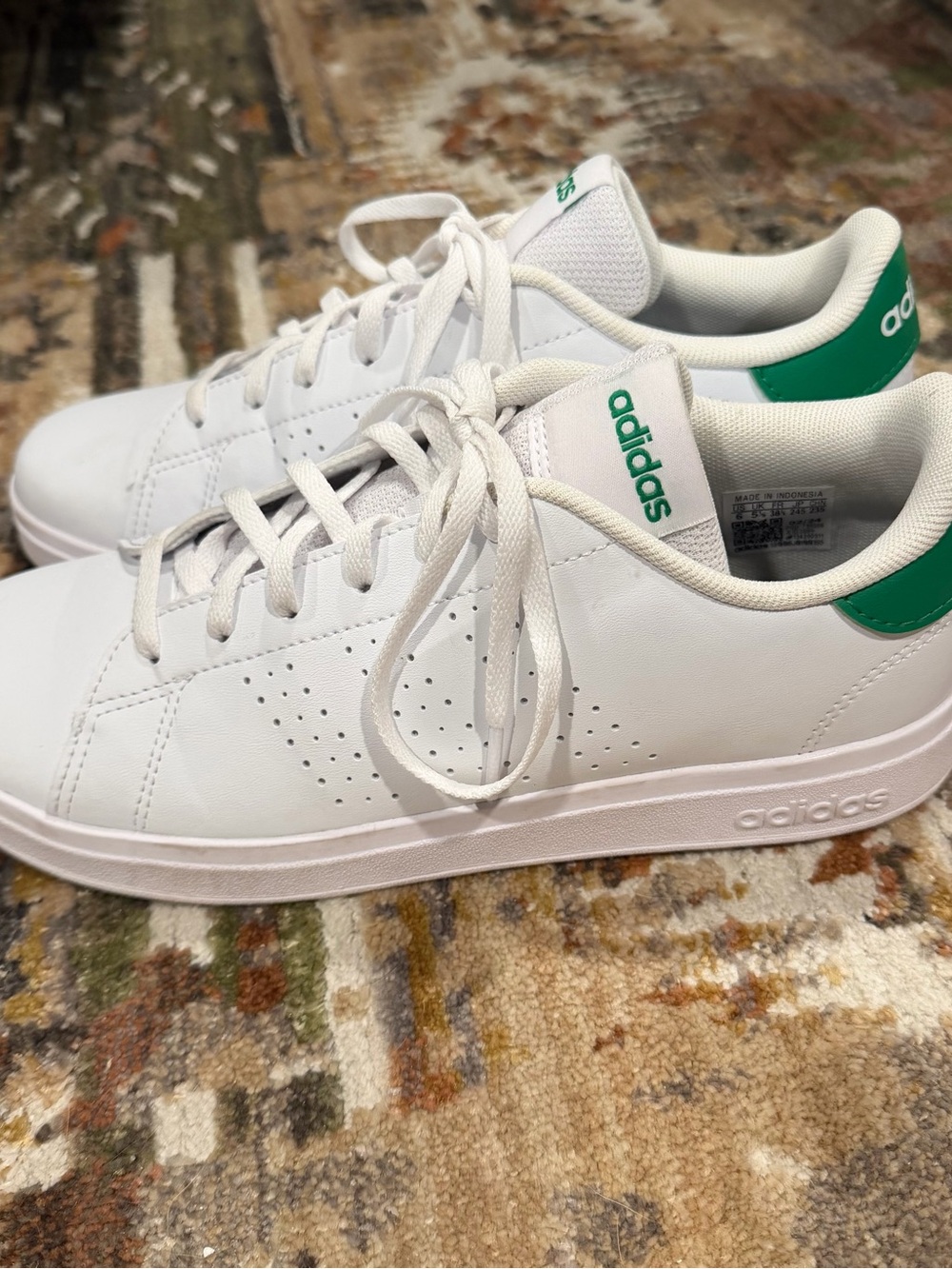 Adidas Kids Unisex Advantage Base 2.0 Sneakers Shoes White Green Size 6